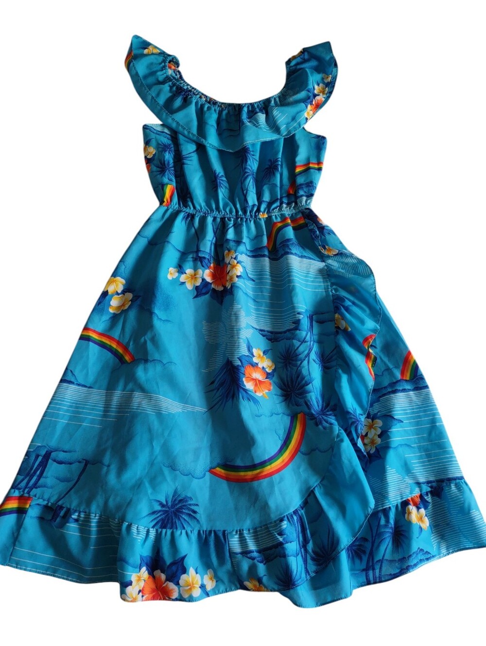Helena's Hawaii Tropical Floral Rainbow Ruffle Dress